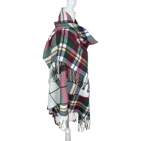 Pottery Barn Denver Plaid Scarf Shawl Fringe Size 50x60 Cozy Classic Timeless - Picture 5 of 9